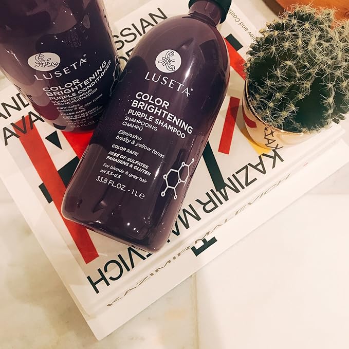 L LUSETA Color Brightening Purple Shampoo and Conditioner Set for Blonde and Gray Hair, Infused with Cocos Nucifera Oil to Help Nourish, Moisturize and Condition Hair, 2x33.8oz-BrightBean Baby