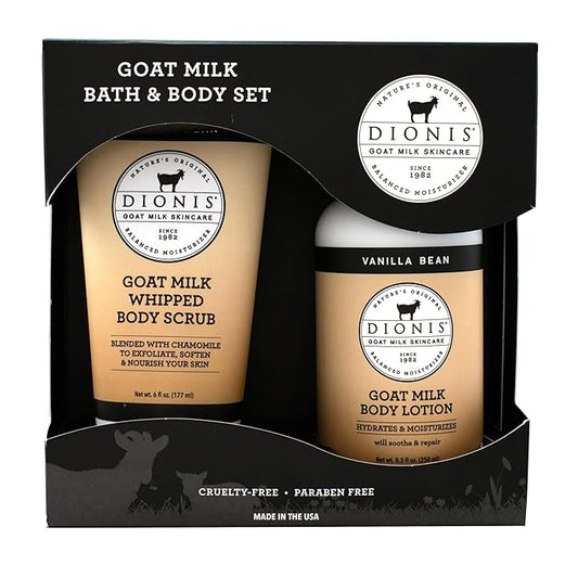 Dionis - Goat Milk Skincare Vanilla Bean Scented Sugar Scrub & Lotion Set (6 oz and 8.5 oz) - Made in the USA - Cruelty-free and Paraben-free-BrightBean Baby