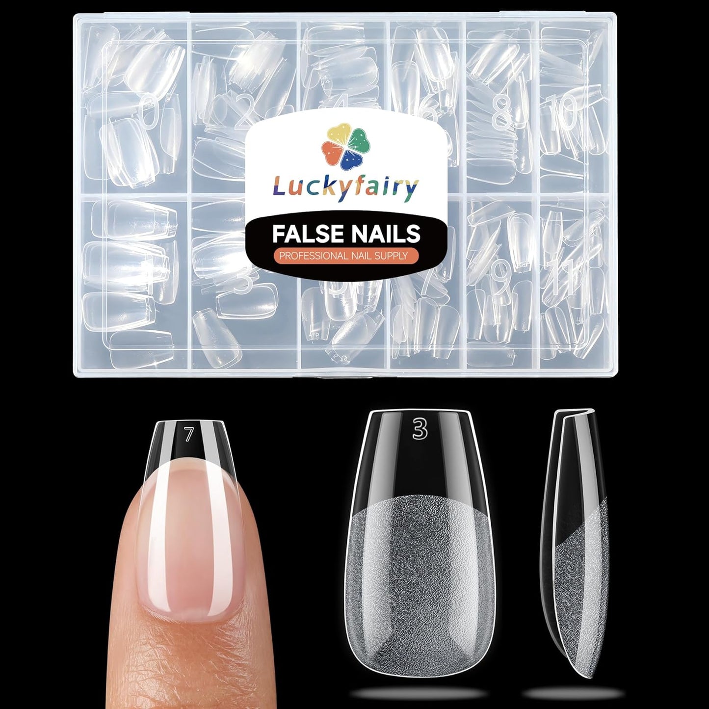 Short Coffin Fake Nails, 240pcs Soft Gel Pre-Filed Acrylic Short Ballerina Nail Tips, Half Matte Full Cover Clear Press on Flase Nail Tips for Nail Extension Home DIY 12 Sizes Gelly Tips-BrightBean Baby