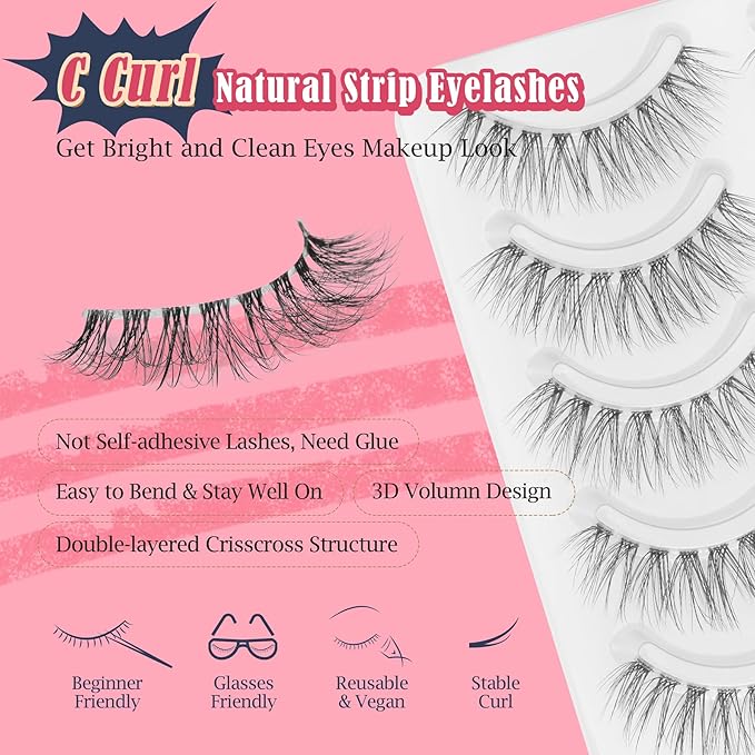 Wispy Lashes Natural Look False Eyelashes 13MM Eye Lash Pack 3D Volume Fake Eyelashes 7 Pair Siligli-BrightBean Baby