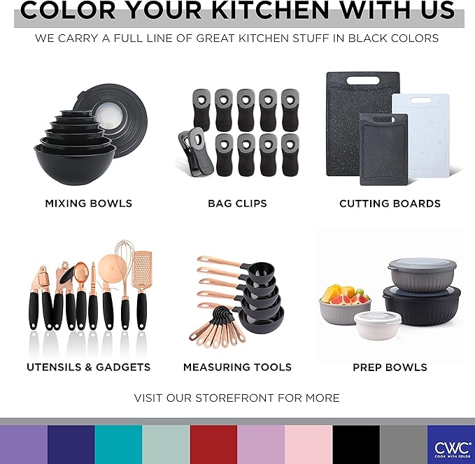 COOK WITH COLOR Stainless Steel Silicone Tipped Kitchen & BBQ Tongs Set, 3 Pc. Tongs, Black