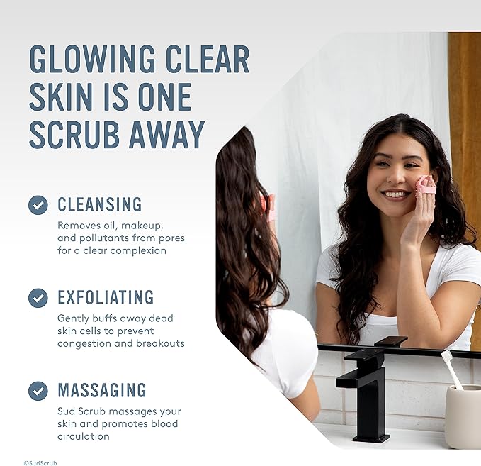 Sud Scrub® Antimicrobial Silicone Face Scrubber, 1 Pack, Gentle Face Exfoliator for Sensitive Skin, Eco Friendly Facial Cleansing Brush, Exfoliating Face Brush for Men and Women (Blue)-BrightBean Baby