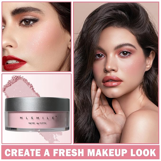 Oil Control Loose Powder Makeup Pink Translucent Setting Powder Shimmer Long Lasting Lightweight Polvo Traslucido Maquillaje Para Mujer Face Powder Makeup - 02 Pink Shimmer-BrightBean Baby