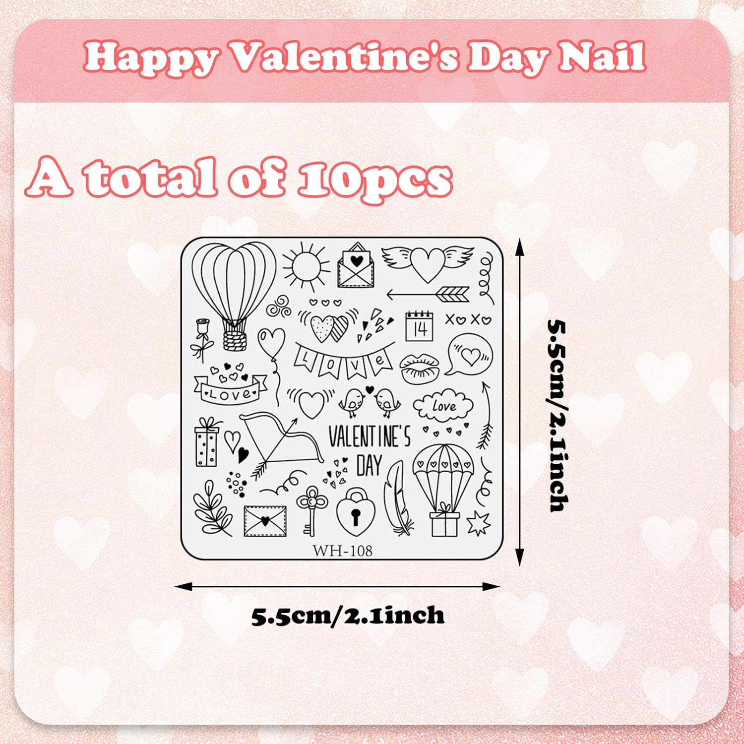 Whaline 10Pcs Valentine's Day Nail Art Stamping Plate Kit Romantic Love Heart Rose Design Nair Art Plate for Wedding Anniversary DIY Print Manicure Salon-BrightBean Baby