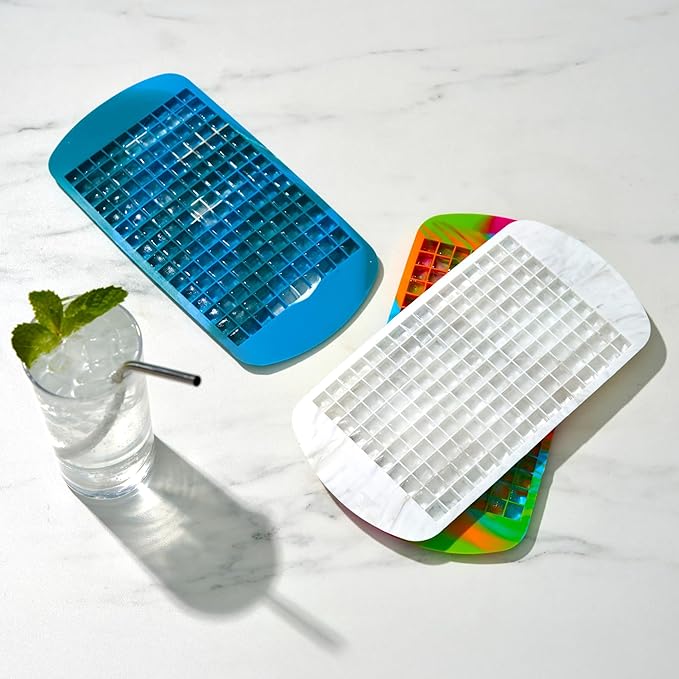 Host Mini Ice Cube Tray, Makes 160 Cubes, Durable Silicone Trays, Perfect for Cocktails, Whiskey, Bourbon, Margarita, Mojito, Iced Coffee, Home Kitchen Essentials, Set of 1, Blue Marble