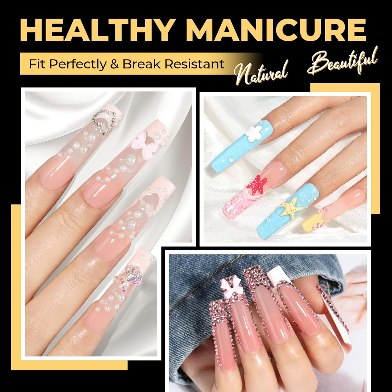 UNA GELLA Extra Long Tapered Sqaure Nail Tips, No C Curve Pre-file 120Pcs Square Press on Nails XXL Long Square Gel Nail Tips Full Cover Acrylic Straight for Nails Extension Art DIY Salon 12 Sizes-BrightBean Baby