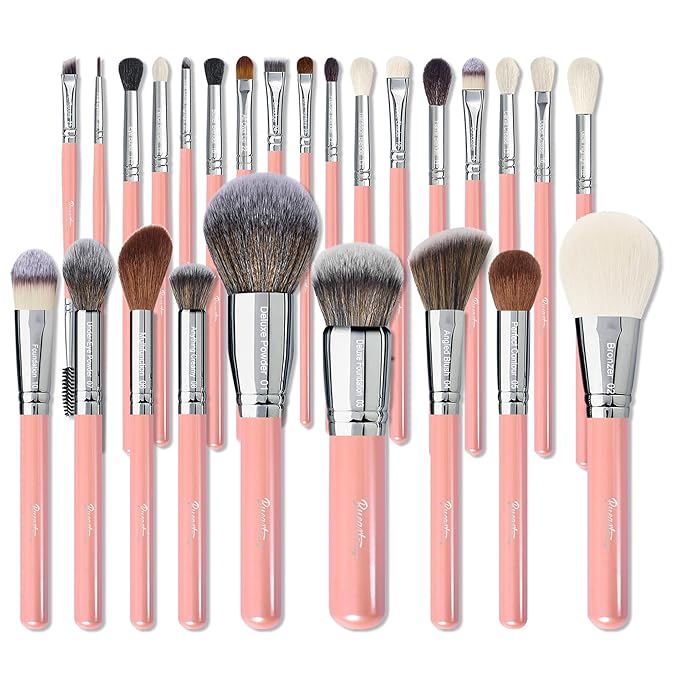 Bueart Design Makeup Brushes Set 26pcs Real Natural Goat Hair Professional labeled Foundation Face Blending Blush Concealers Eyeshadow Brush Set(26Pcs Pearl Pink)-BrightBean Baby