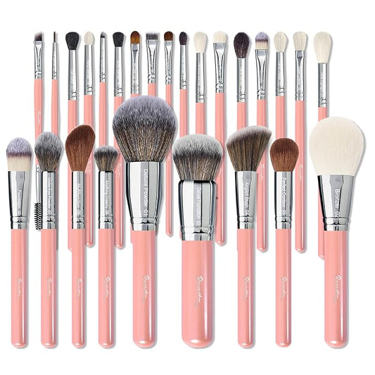 Bueart Design Makeup Brushes Set 26pcs Real Natural Goat Hair Professional labeled Foundation Face Blending Blush Concealers Eyeshadow Brush Set(26Pcs Pearl Pink)-BrightBean Baby