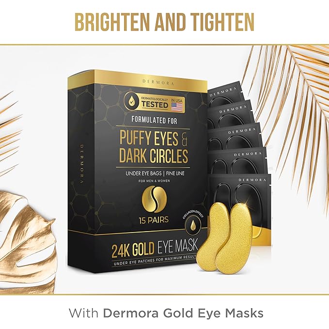 DERMORA Skin Treatment Mask 24K Gold Eye Mask - 20 Pairs Eye Gels - Rejuvenating Treatment for Dark Cirlce,Puffiness,Refresh,Revitalizing,Travel,Wrinkles-BrightBean Baby