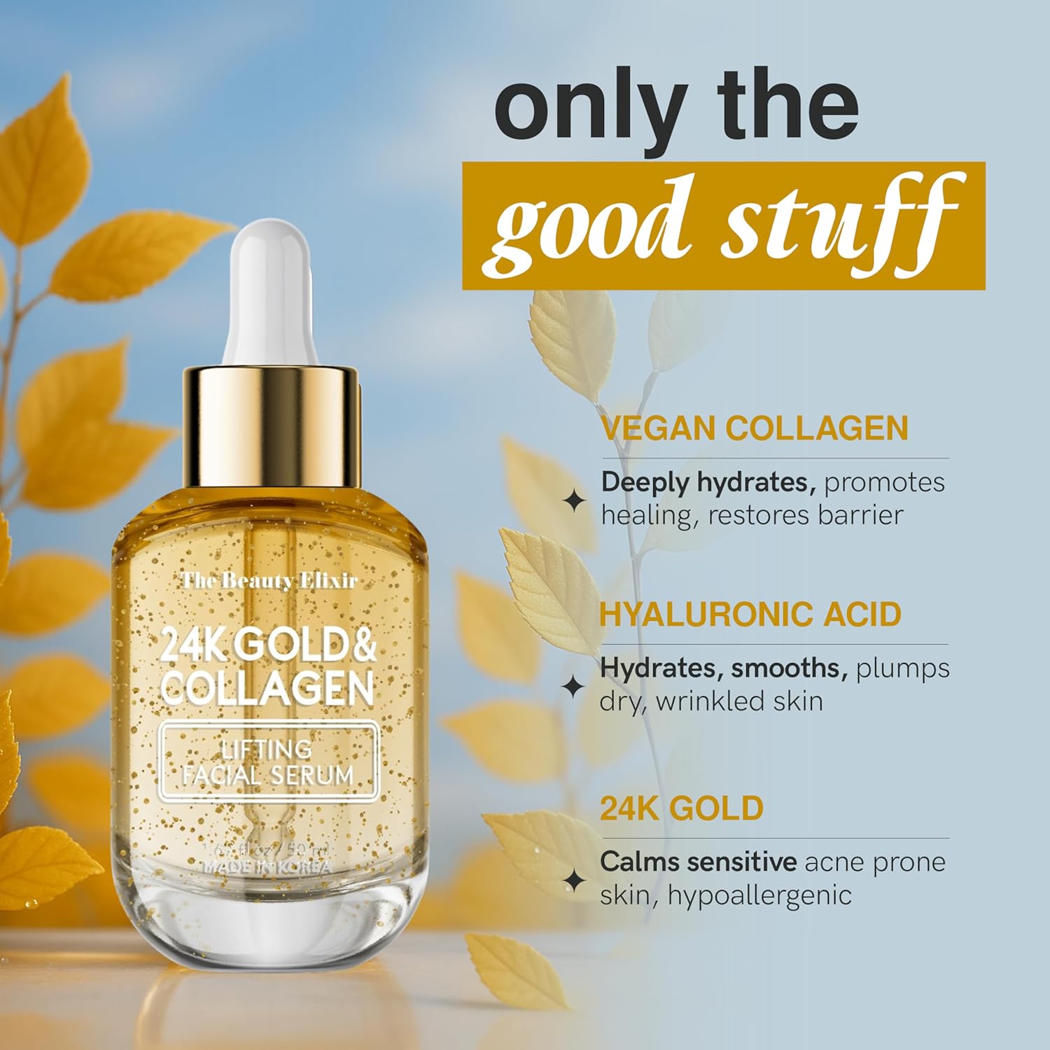 Collagen Serum For Face with 24k Gold - Dermatologist Tested - Anti Aging, Ultra Hydrating, Fine Lines & Wrinkle Treatment - Clean Beauty Korean Skin Care for All Skin Types - 1.69oz-BrightBean Baby