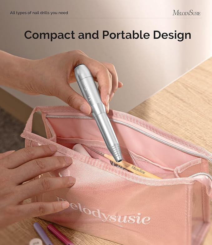 MelodySusie Portable Electric Nail Drill,PC120B Compact Efile Electrical Professional Nail File Kit for Acrylic, Gel Nails, Manicure Pedicure Polishing Shape Tools Design for Home Salon Use, Silver-BrightBean Baby