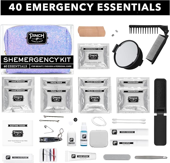 Pinch Provisions Shemergency Kit for Her, 40 Emergency Essential Items, Compact, Multi-Functional Pouch, Gift for Women, Birthday, Bachelorette Parties, and More!-BrightBean Baby