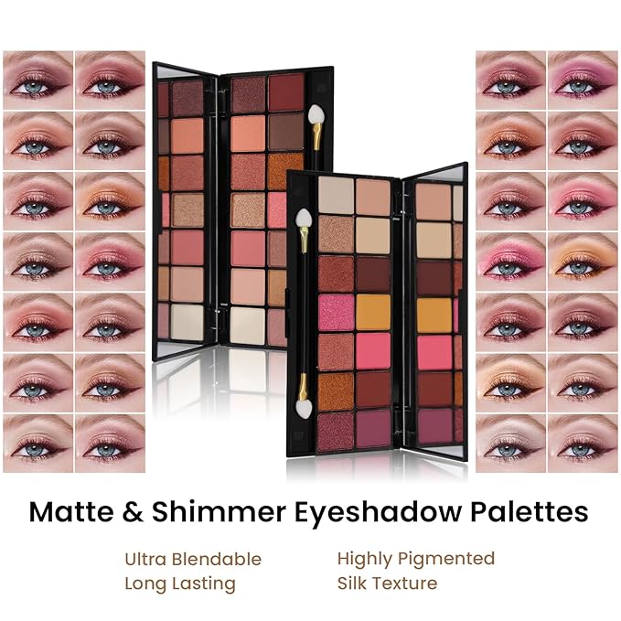 Makeup Present Set for Teen Girl Women, Travel Makeup Kit, Makeup Full Kit for Beginner, Makeup Bundle Include 2 Matte & Shimmer Eyeshadow Palettes, Liquid Glitter Eyeshadow & Eyeliner-BrightBean Baby