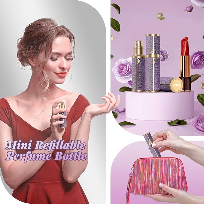Perfume Travel Refillable Bottle,Genuine Leather Bottom-Filling Fragrances Perfume Atomizer,Mini Cologne Dispenser,Portable Sprayer Pocket Size for Cruise Car Trip Purse Gift 5ml (Purple)-BrightBean Baby