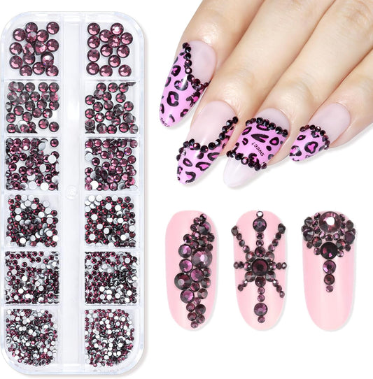 Makartt Dark Purple Nail Rhinestone Flatback Rhinestone Round Amethyst Crystal Glass Nail Charms Diamonds Nail Jewels Rhinestones for DIY Crafts Makeup Nail Art Supplies Accessories Christmas Gift-BrightBean Baby