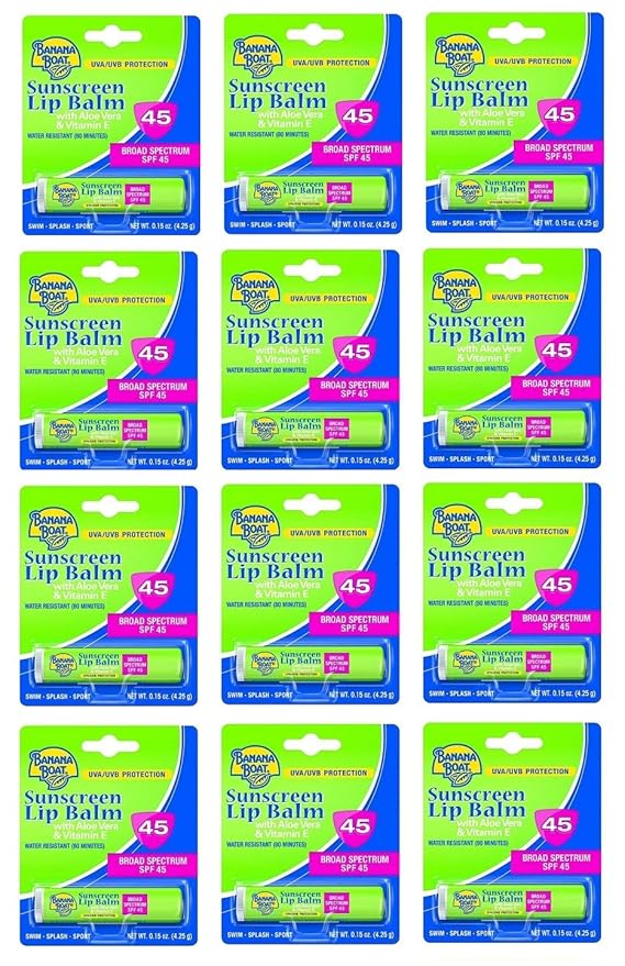 Banana Boat Spf#45 Lip Balm Sunscreen 0.15 Ounce (12 Pieces) Strip (4ml)-BrightBean Baby