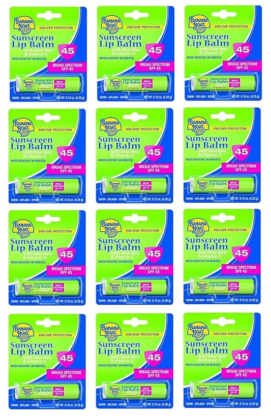 Banana Boat Spf#45 Lip Balm Sunscreen 0.15 Ounce (12 Pieces) Strip (4ml)-BrightBean Baby