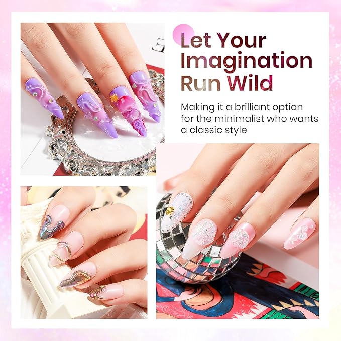 MIZHSE 2PCS Solid Builder Gel for Nails: 30g/1oz Clear & Pink Glitter Hard Gels for Nails 3D Gel with Dual Forms 3D Silicone Mold Soak off U V Builder Gels for Nail Art Manicure Home DIY-BrightBean Baby