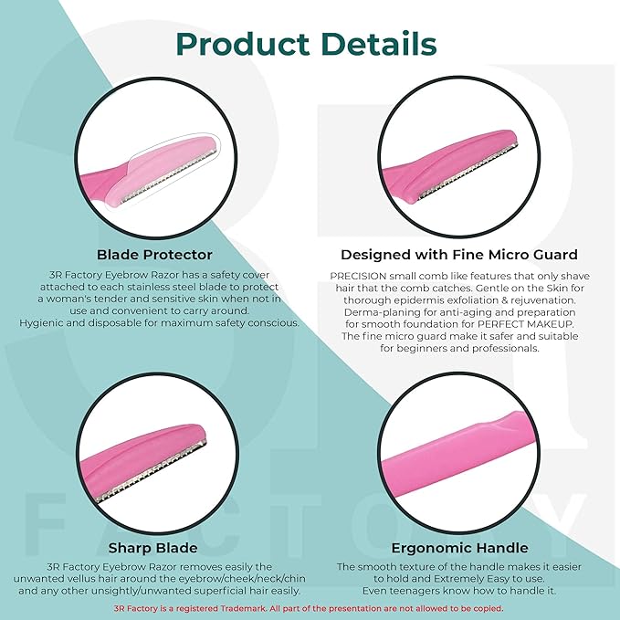Womens Peach Fuzz Shaver - 3R Factory Ladies Razors for Facial Hair, Face Shaving Razor, Lady Razors for Women Fine Hairs, Eyebrow, Facial & Neck. Come with Safety Cover (Packs of 6)-BrightBean Baby