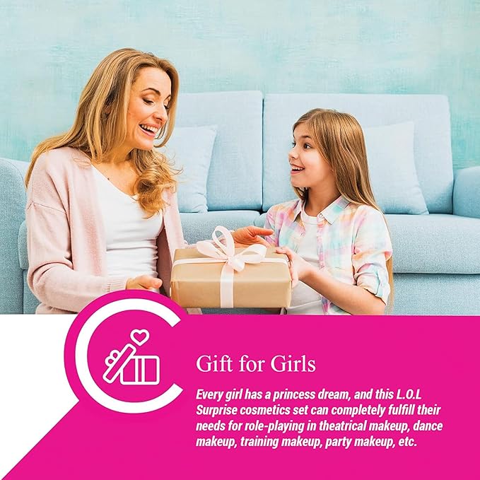 LOL Surprise Cosmetic Compact Set Includes Mirror, 14 Lip glosses, 8 Eye Shadow, 4 Blushes & 4 Brushes Safe & Non-Toxic Colorful Portable Foldable Makeup Beauty Kit for Girls, Townley Girl-BrightBean Baby