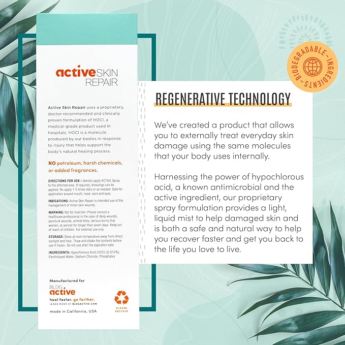 Active Skin Repair First Aid Healing Skin Spray - Natural & Non-Toxic with Hypochlorus Acid for Minor Cuts, Wounds, Scrapes, Rashes, Sunburns, & More, 3 oz-BrightBean Baby