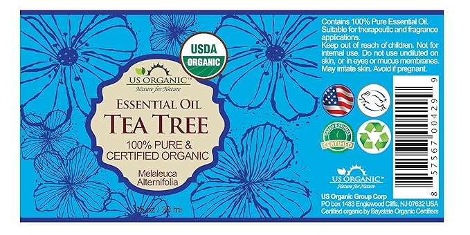 US Organic 100% Pure Tea Tree Essential Oil, Steam Distilled, USDA Certified Organic, for Hair, Skin, Scalp, Foot, Toenails, and Nail Polish - 30 ml, 2 Pack-BrightBean Baby