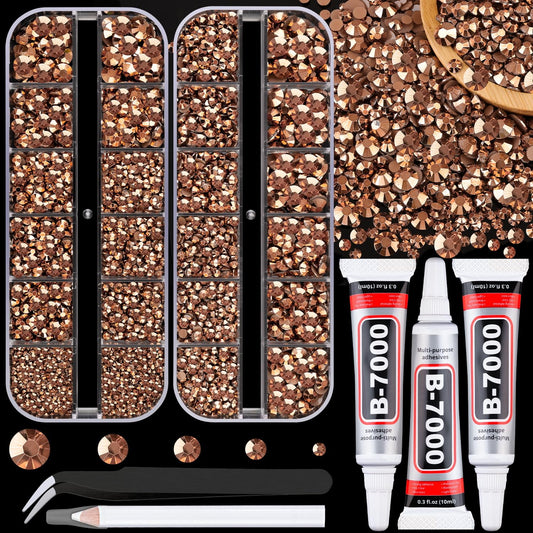 Resin Jelly Rhinestones for Crafting with B7000 Jewelry Glue, 2 Boxes Champagne Flatback Crystals with 3Pcs 10ml Glue, Bedazzling Non Hotfix Gems for DIY Tumblers Clothing Shoes Manicure-BrightBean Baby