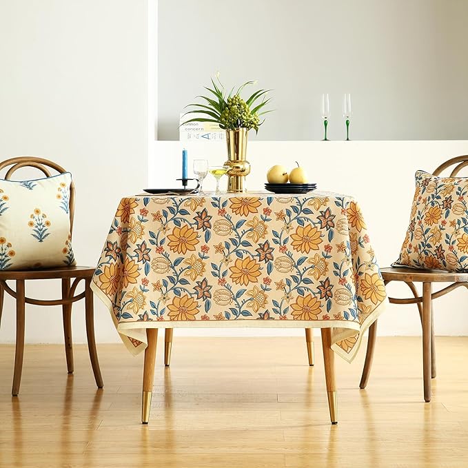 ISAENNE Designer Bohemian Floral Rectangular Tablecloth,Linen Colorful Table Cloth,Wrinkle Resistant Decor Tablecloths for Dining Thanksgiving Kitchen Party Christmas,55"*79"-Estevan B