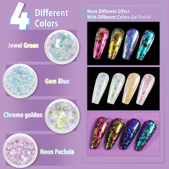 Allstarry 4 Colors Chameleon Flakes, Premium Sparkle Colorshift Pigment Powder for Epoxy Resin Slime Tumbler Making DIY Project Scrapbook Makeup Nail Art Paint Decoration-BrightBean Baby