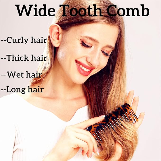 Fsmiling Hair Detangling Comb, Small Travel Purse Wide Tooth Pocket Comb for Thick Curly Wavy Hair, Acetate Hair Detangler Comb for Wet And Dry, 2 Pack-BrightBean Baby