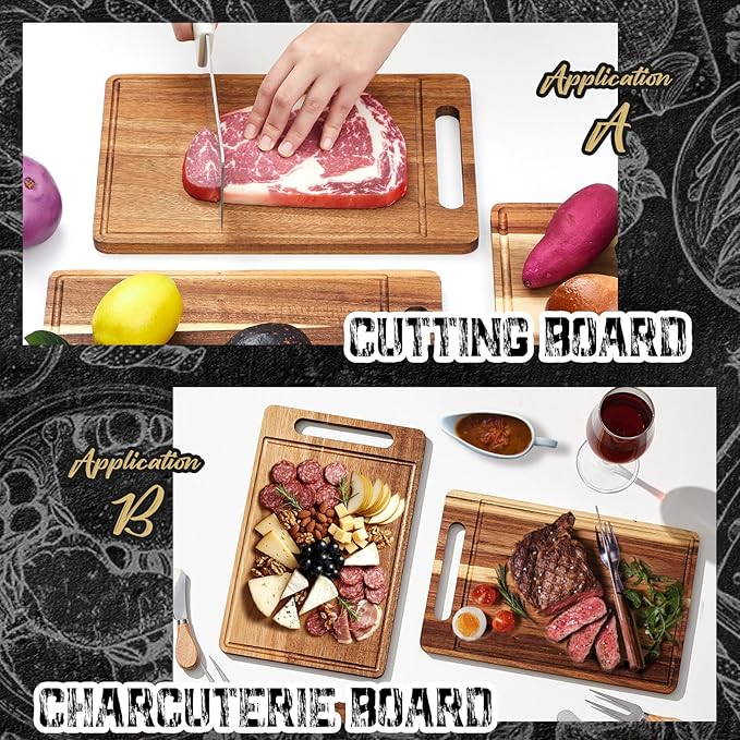 Nuenen 30 Pcs Bulk Wood Cutting Board with Handle 12 x 7.8 Inch Acacia Bamboo Wooden Kitchen Serving Chopping Boards for Pizza, Bread, Charcuterie, Fruit, Vegetables (Acacia)