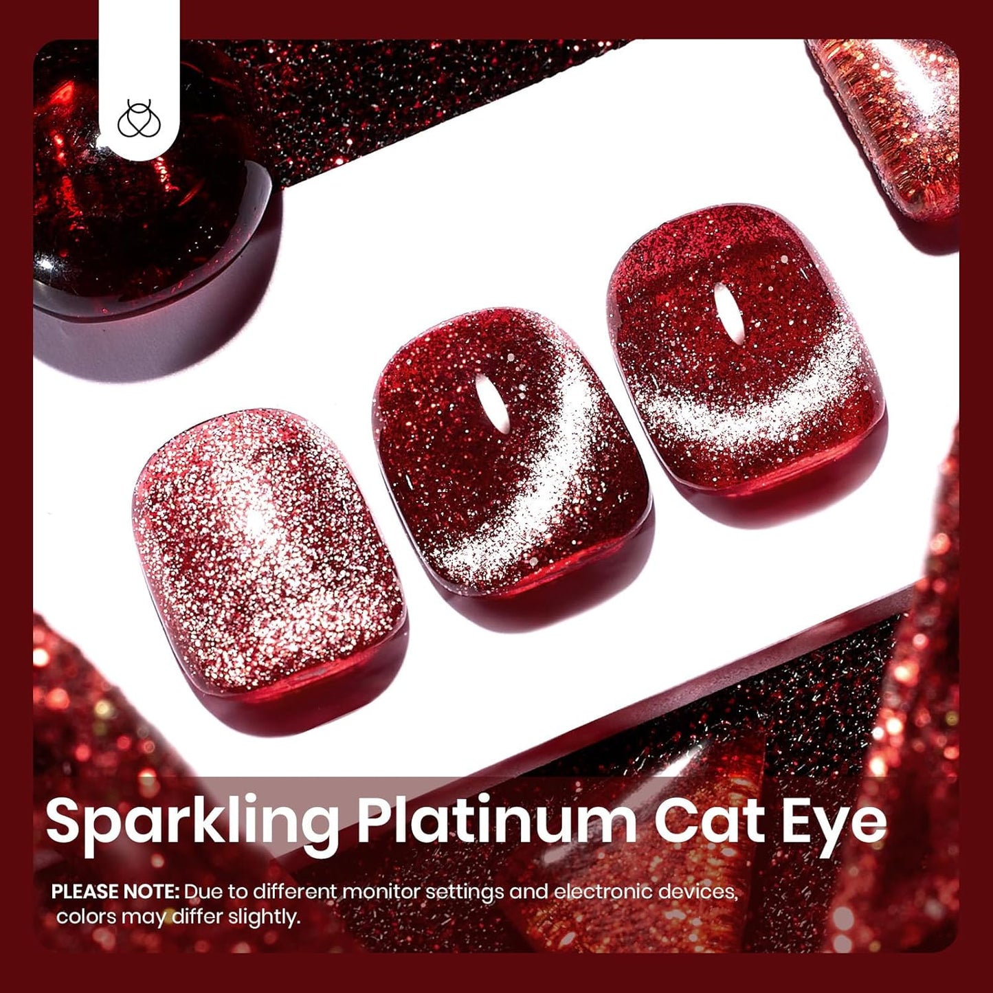 Beetles Red Cat Eye Gel Nail Polish, 15ml Glitter Nail Polish with Magnet Gel Soak Off UV LED Nail Lamp Reflective Nail Art DIY Home Manicure Design Gift for Women-BrightBean Baby