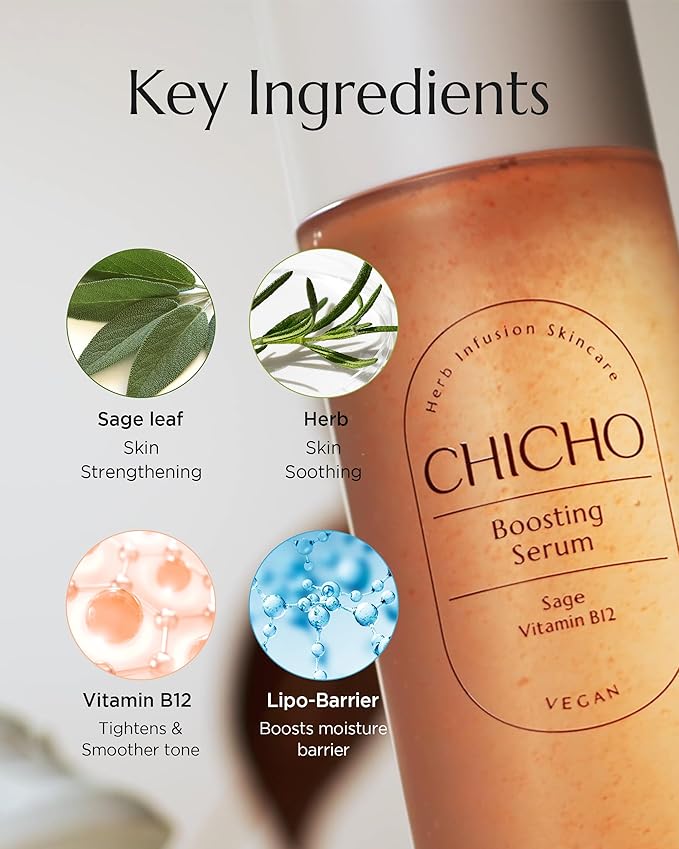 CHICHO Boosting Serum - Korean Face Spray Essnece with 88% Sage Leaf Water Vitamin B12 Niacinamide - Glow Skin Hydrating Sensitive Skin Vegan Clean Formula, 3.38 fl.oz.-BrightBean Baby