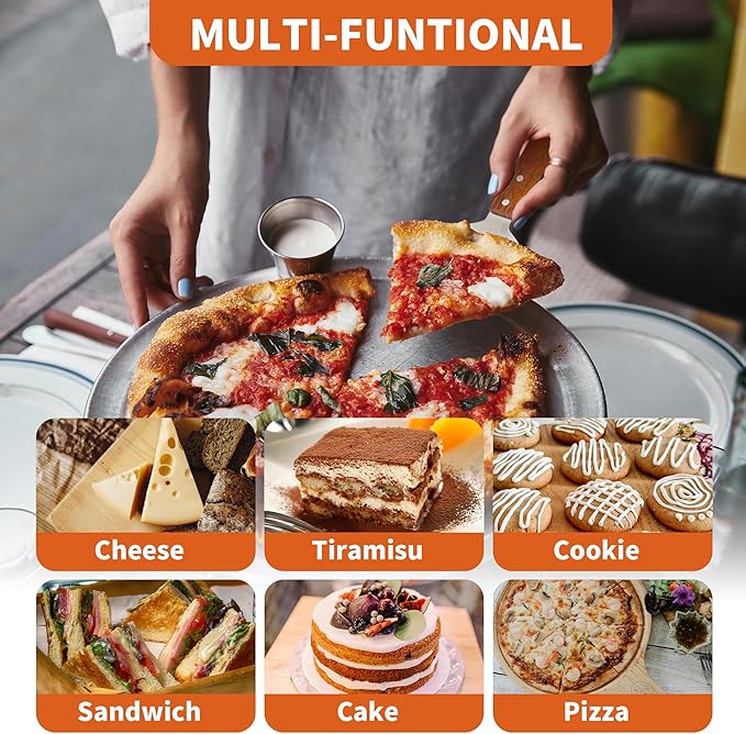 20 Pack Pizza Server Spatula, Stainless Steel Pizza Pie Server with Wooden Handle, Non Slip Pie Spatula Cutter Cake Serving for Pizza, Dessert, Pastry (10.2 x 2.4 Inches)
