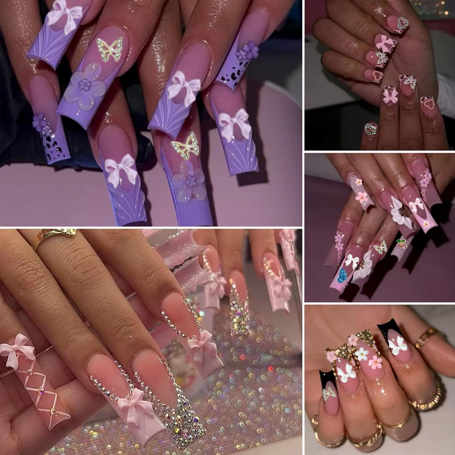 3D Colorful Flower Nail Charms, Flatback Pearl Bow Nail Charms and Gems, Alloy Cherry Butterfly Charms for Nails Design, Gold Caviar Beads Nail Rhinestones Manicure Charms for Practical DIY Tools-BrightBean Baby