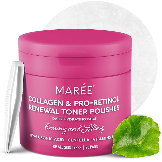 MAREE Collagen Toner Polishes - Toner Pads with Retinol - Minimizing Wrinkle Zero Pore Pads - Hydrating Toning Collagen Ampoule Pad with Retinol & Centella - Anti Aging Brightening Wipes-BrightBean Baby