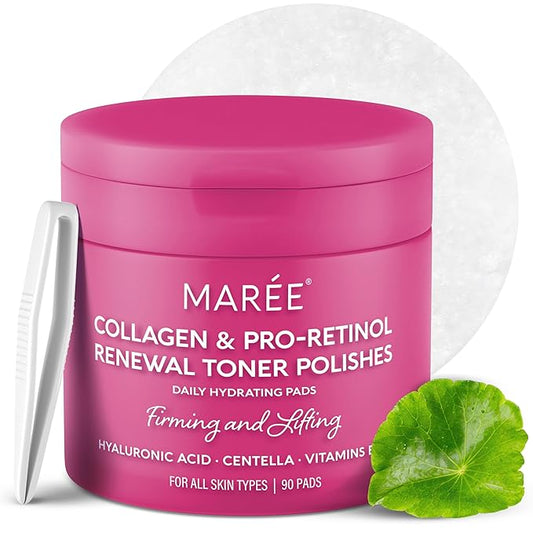 MAREE Collagen Toner Polishes - Toner Pads with Retinol - Minimizing Wrinkle Zero Pore Pads - Hydrating Toning Collagen Ampoule Pad with Retinol & Centella - Anti Aging Brightening Wipes-BrightBean Baby