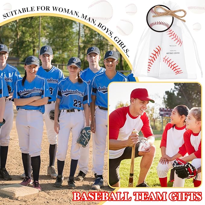 144 Pcs Baseball Lip Balm Hand Cream Set Baseball Party Supply, Include 36 Baseball Lip Balm 36 Moisturizing Hand Cream 36 Baseball Bag 36 Baseball Card and Rope for Baseball Accessories Gifts-BrightBean Baby