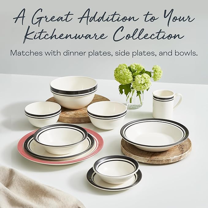 Portmeirion Potter's Stripe 8" Dinner Plate (Set of 4) - Handcrafted Earthenware Plates with Accent Rim, Microwave & Dishwasher Safe - Ideal Tableware for Modern & Traditional Dining (Red Stripe)