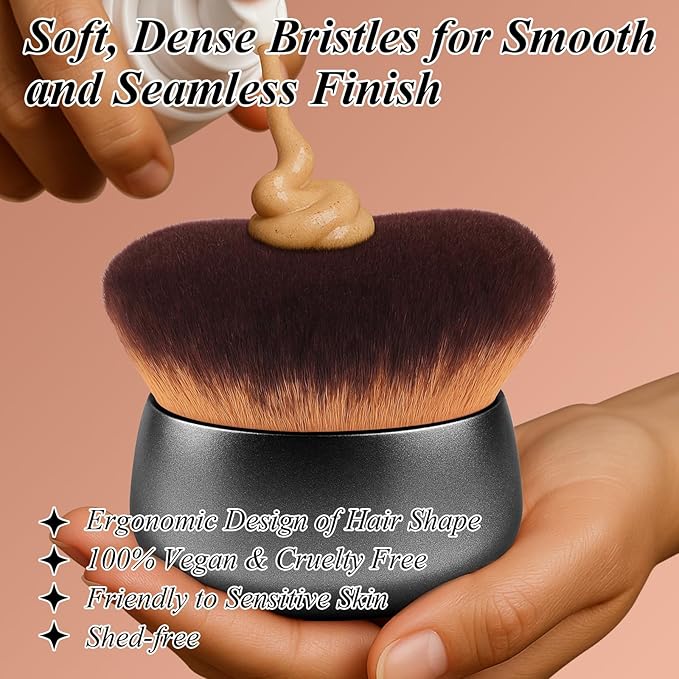 75MM Extra Large Self Tanner Kabuki Makeup Brush – Ultra Soft Dense Vegan Bristles for Body Makeup, Bronzer & Foundation–Applies Tanning Mousse, Lotion & Self Tanner–Black, Wet & Dry-BrightBean Baby