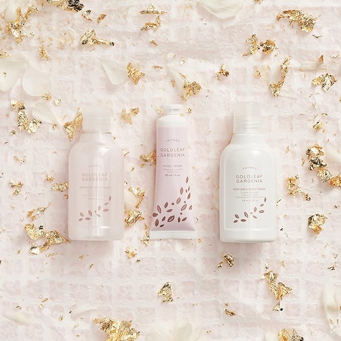 Thymes Perfumed Travel Set and Beauty Bag - Contains Body Wash, Body Lotion & Hand Cream - Goldleaf Gardenia-BrightBean Baby