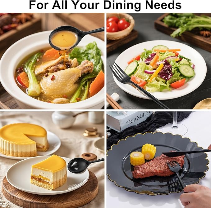 Supernal 360pcs Black Plastic Silverware Heavy Duty Black Plastic Utensils Disposable Cutlery Set Includes Disposable Knives,Forks and Spoons Silverware Set for Parties,Weddings & Birthday