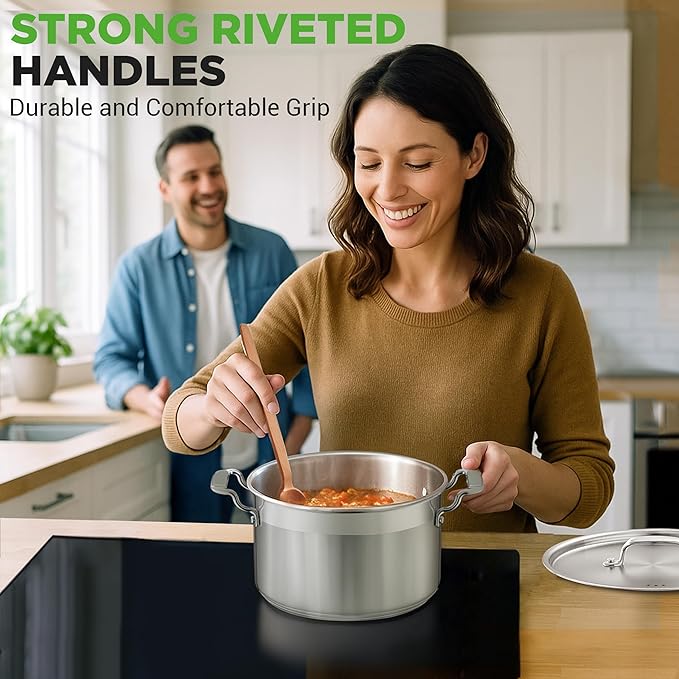 NutriChef 5-Quart Stainless Steel Stockpot with Lid- 18/8 Food Grade Heavy Duty Inox Large Stock Pot for Stew, Soup, Works w/ Induction