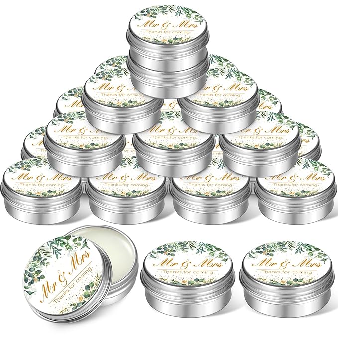 40 Pieces Bridal Shower Lip Balm Bulk Wedding Favors Lip Balms Mr and Mrs Thanks for Coming Wedding Party Gift for Guest Girl Bride Women Travel Birthday, 0.34 Oz, White (Eucalyptus Style)-BrightBean Baby