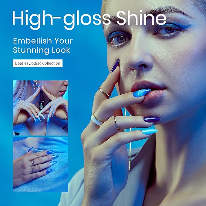 Beetles Blue Gel Nail Polish,6 Colors Baby Blue Glitter Aquarius Holy Water Collection Fall Winter Gel Polish Soak off Uv Led Lamp Nail Art Manicure Gifts for Women-BrightBean Baby