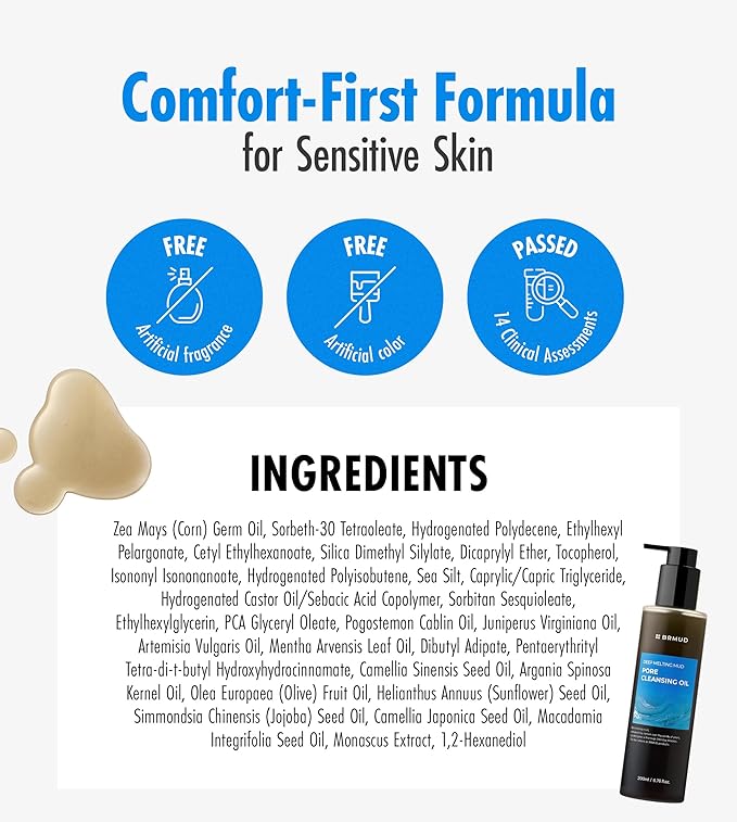 Deep Melting Mud Pore Cleansing Oil - Gentle Make Up Facial Oil Cleanser with Boryeong Mud, Sunflower Seed & 7 Fermented Oils - Vegan & Non-Comedogenic Korean Skincare (6.76 fl oz)-BrightBean Baby