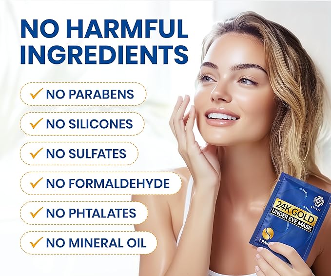 Stylia Under Eye Patches for Puffy Eyes and Dark Circles (20 Pairs) - 24k Gold Under Eye Mask with Vitamin C, Hyaluronic Acid, Pearl Extract - Eye Masks for Dark Circles and Puffiness-BrightBean Baby