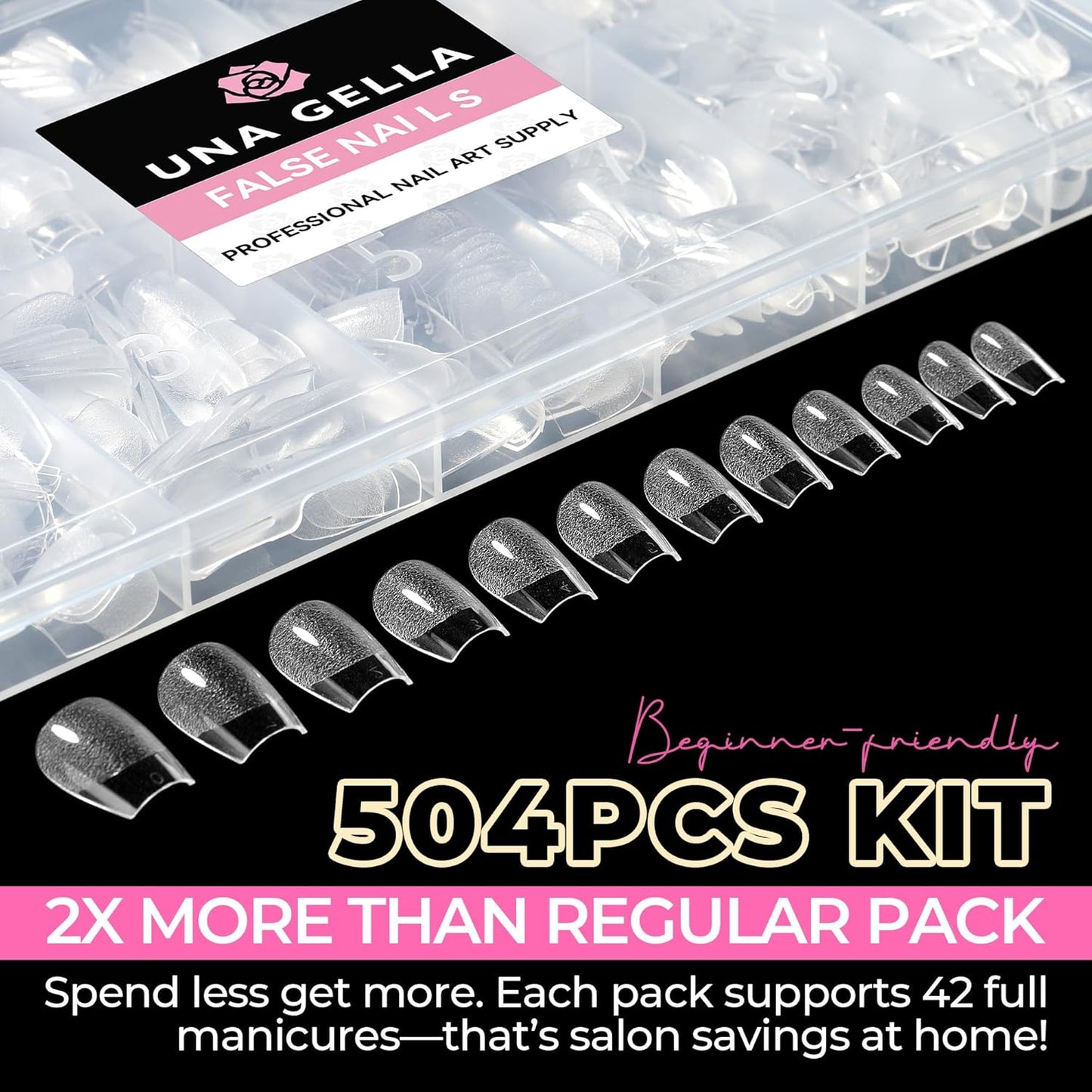UNA GELLA Extra Short Coffin Nails Tips: 504pcs Pre-etched XS Short Nails, 12 Sizes Clear Coffin Press on Nails Full Cover Gel Tips Acrylic False Fake Nails Extension DIY Salon-BrightBean Baby
