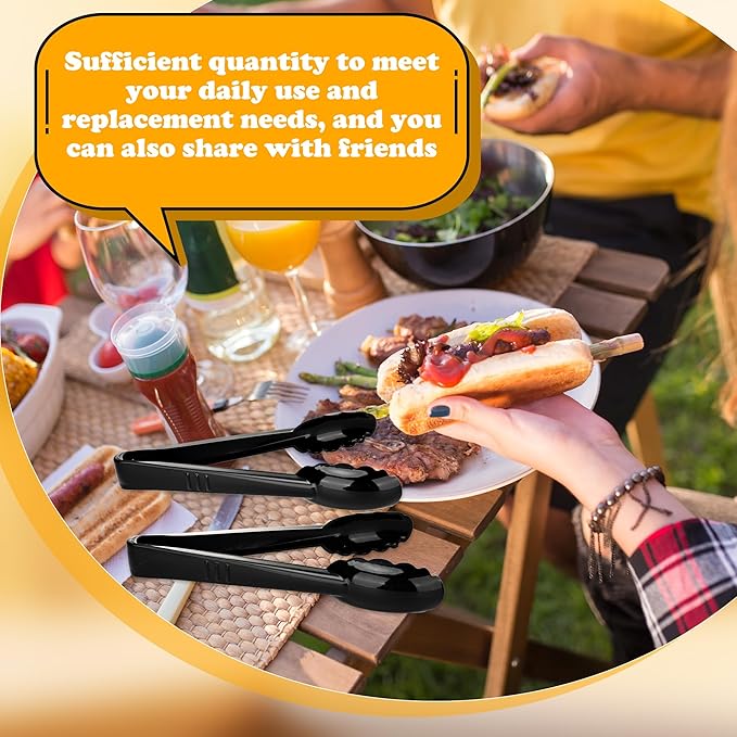 30 Pack 9 Inch Black Plastic Serving Tongs Durable Disposable Scalloped Buffet Food Tongs for Buffet Salad BBQ Catering Parties and Events