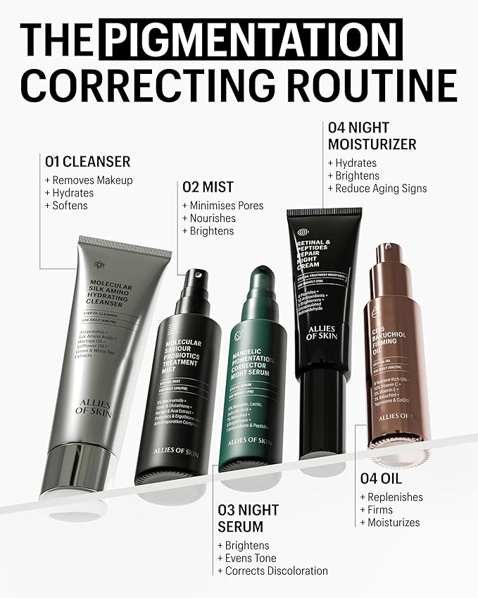 Allies of Skin Mandelic Pigmentation Corrector Night Serum | Gentle Acne Face Serum with Bakuchiol, Niacinamide & Salicylic Acid | Anti-Aging Formula to Reduce Pores and Even Skin Tone (1 oz)-BrightBean Baby